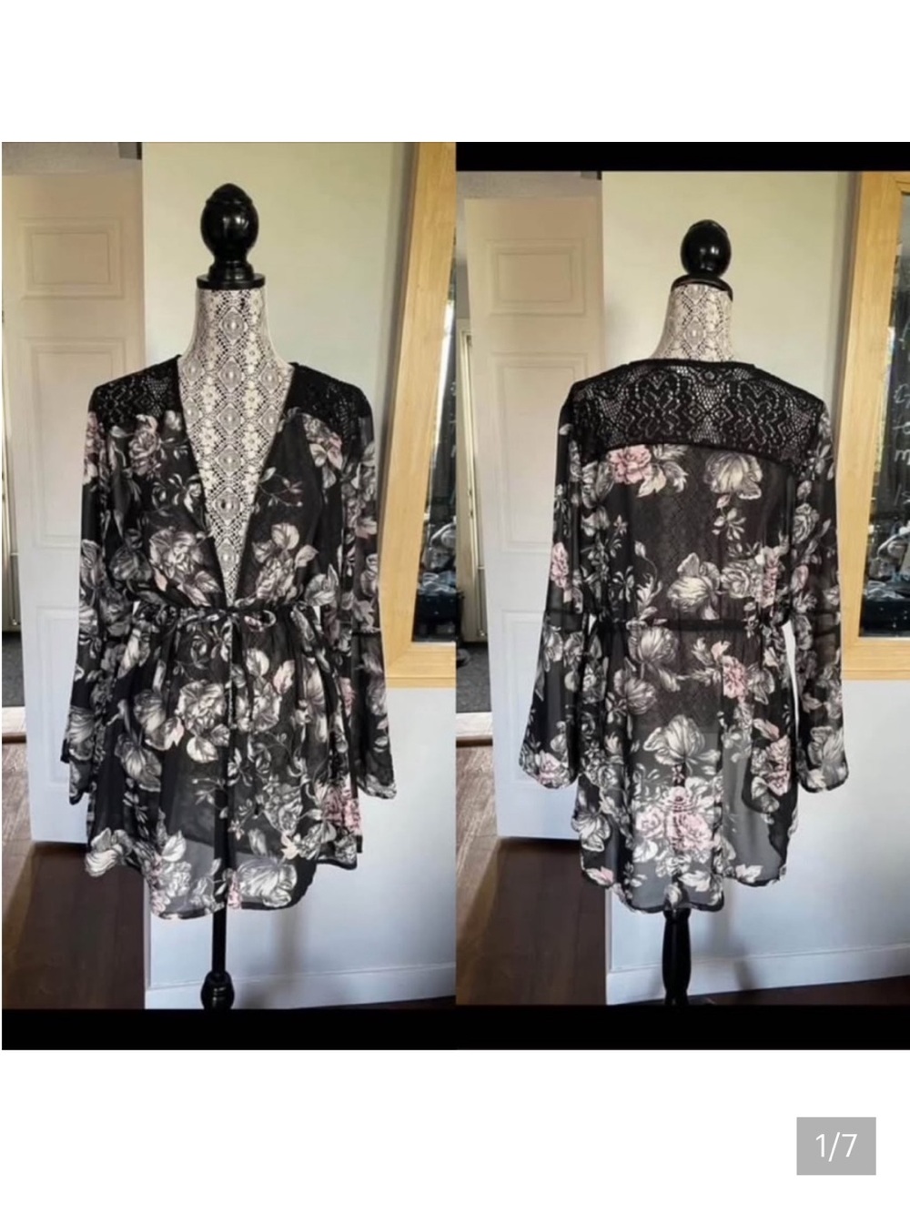Pretty Boho Floral Lace Kimono Robe Swimsuit Beach Cover Up